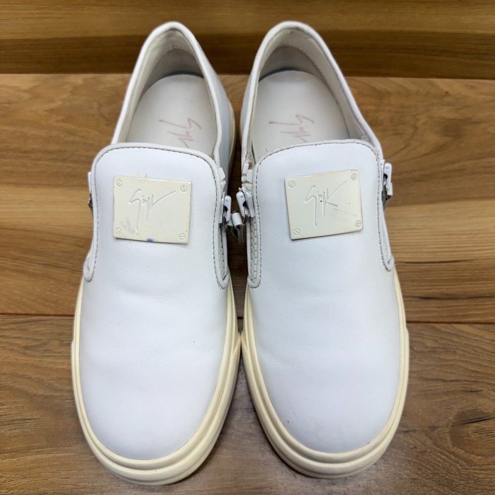 Guiseppe Zanotti Donna 9.5 EU 39.5 White Leather Zip Sneakers Low Top London Moc